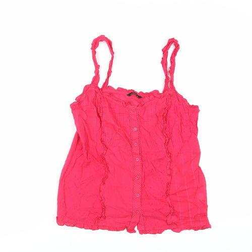 M&Co Womens Pink Cotton Basic Tank Size 12 Square Neck - Embroidered