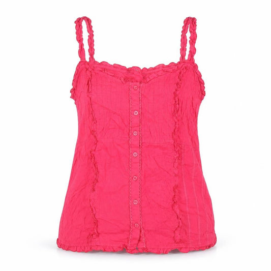 Front view of M&Co women’s pink cotton basic tank, size UK 12, square neck - embroidered