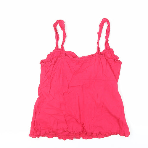 M&Co Womens Pink Cotton Basic Tank Size 12 Square Neck - Embroidered