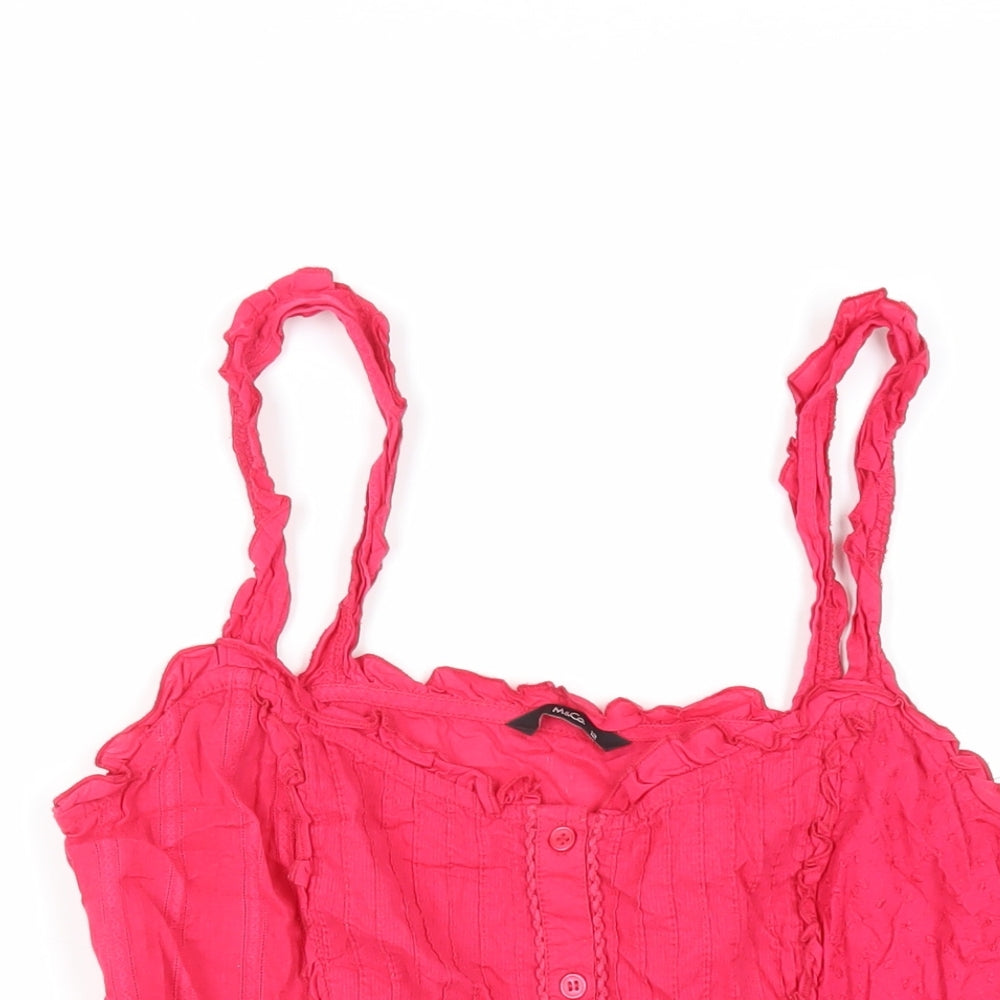 M&Co Womens Pink Cotton Basic Tank Size 12 Square Neck - Embroidered