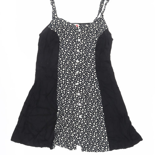 River Island Womens Black Geometric Viscose Tank Dress Size 12 Scoop Neck Button