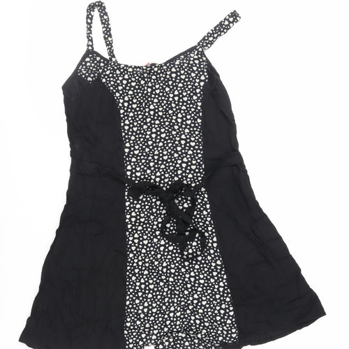 River Island Womens Black Geometric Viscose Tank Dress Size 12 Scoop Neck Button