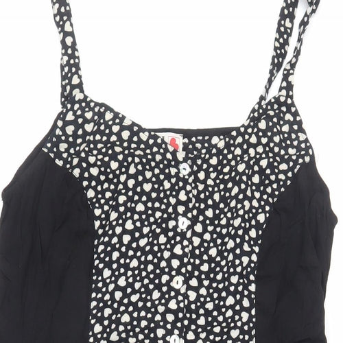 River Island Womens Black Geometric Viscose Tank Dress Size 12 Scoop Neck Button