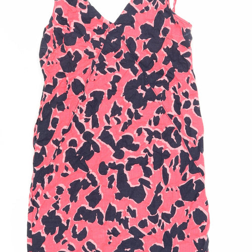 NEXT Womens Pink Animal Print Linen Tank Dress Size 8 V-Neck Pullover
