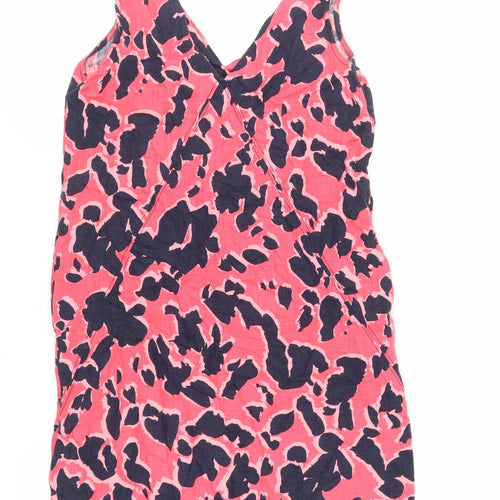 NEXT Womens Pink Animal Print Linen Tank Dress Size 8 V-Neck Pullover