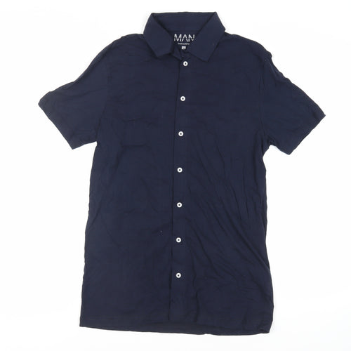 Boohoo Man Mens Blue Cotton Polo Size S Collared Button