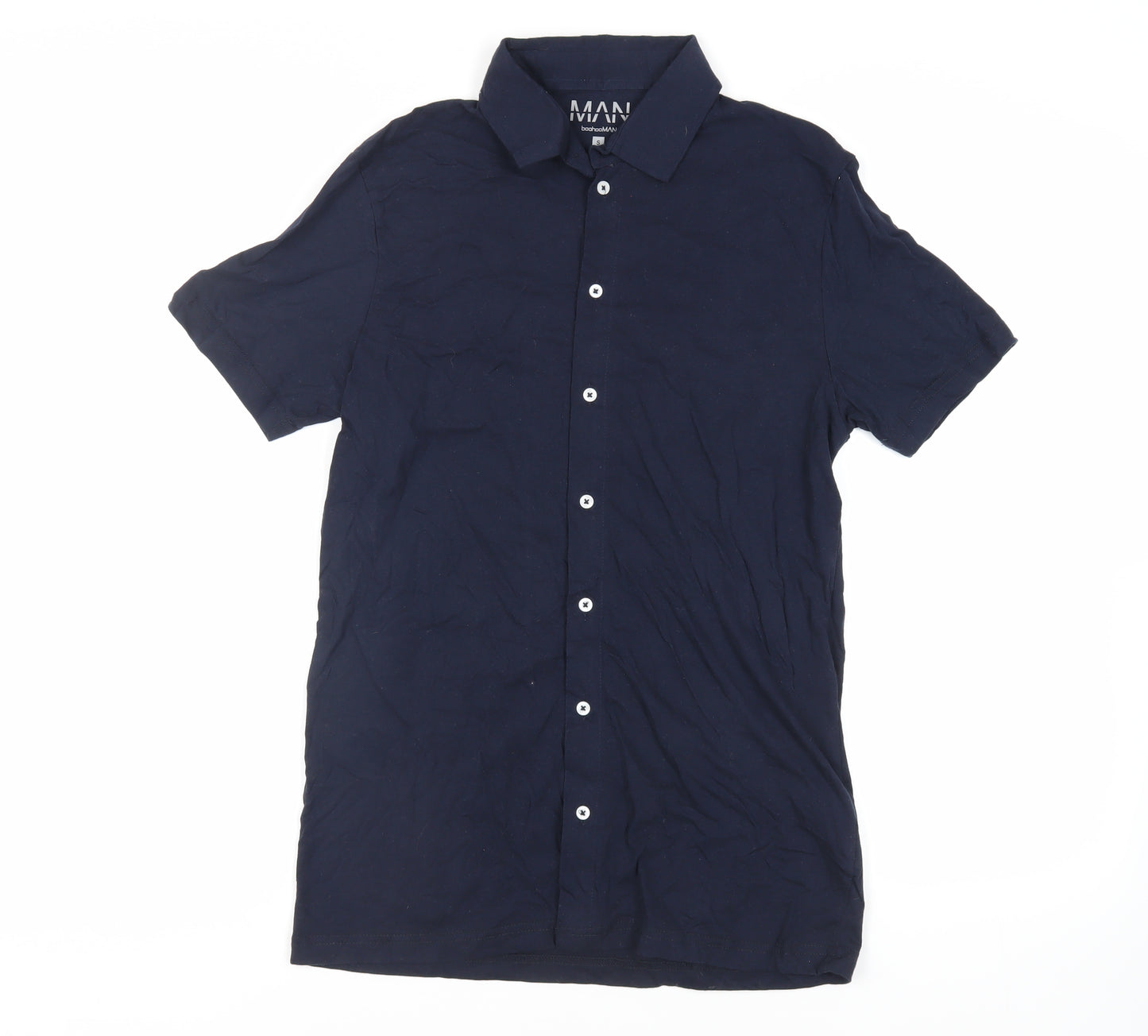 Boohoo Man Mens Blue Cotton Polo Size S Collared Button