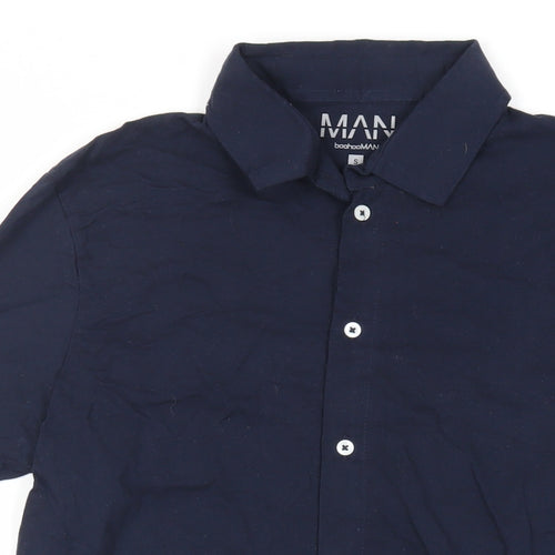 Boohoo Man Mens Blue Cotton Polo Size S Collared Button