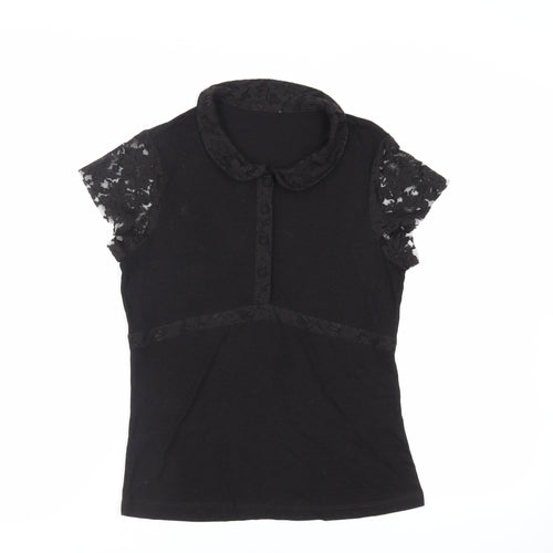 Per Una Womens Black Viscose Basic Blouse Size 12 Collared - Lace Detail