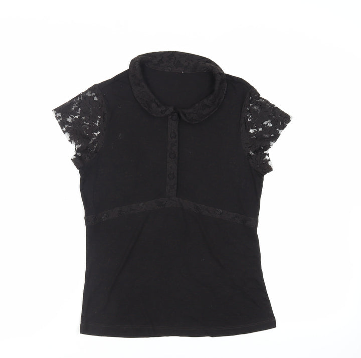 Per Una Womens Black Viscose Basic Blouse Size 12 Collared - Lace Detail