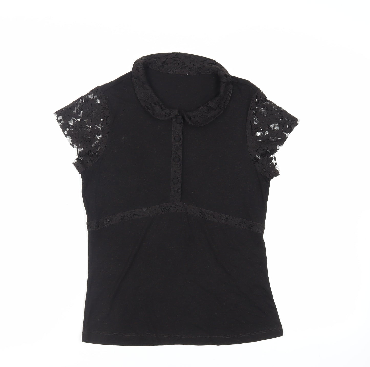 Per Una Womens Black Viscose Basic Blouse Size 12 Collared - Lace Detail