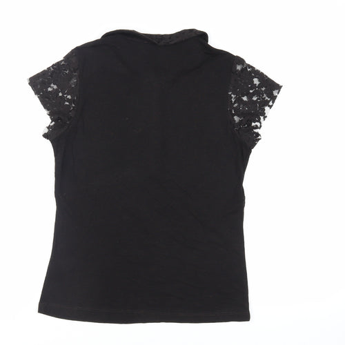 Per Una Womens Black Viscose Basic Blouse Size 12 Collared - Lace Detail