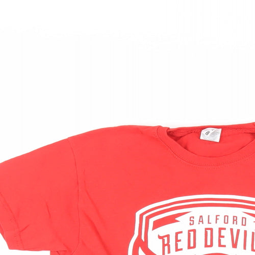 Fruit of the Loom Boys Red Cotton Pullover T-Shirt Size 9-10 Years Crew Neck Pullover - Red Devils