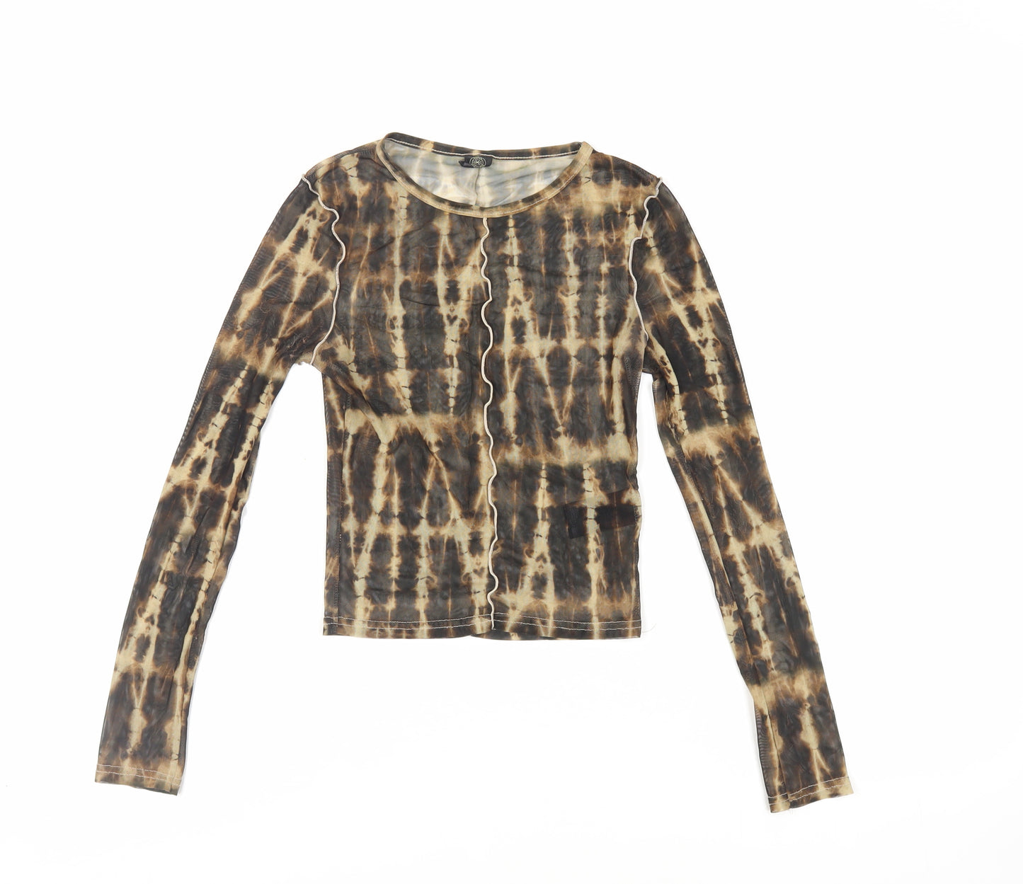 Urban Outfitters Womens Brown Geometric Polyester Cropped T-Shirt Size XS Crew Neck - Sheer