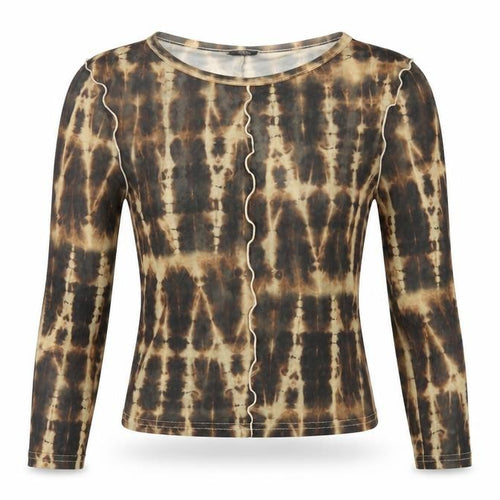 Urban Outfitters Womens Brown Geometric Polyester Cropped T-Shirt Size XS Crew Neck - Sheer
