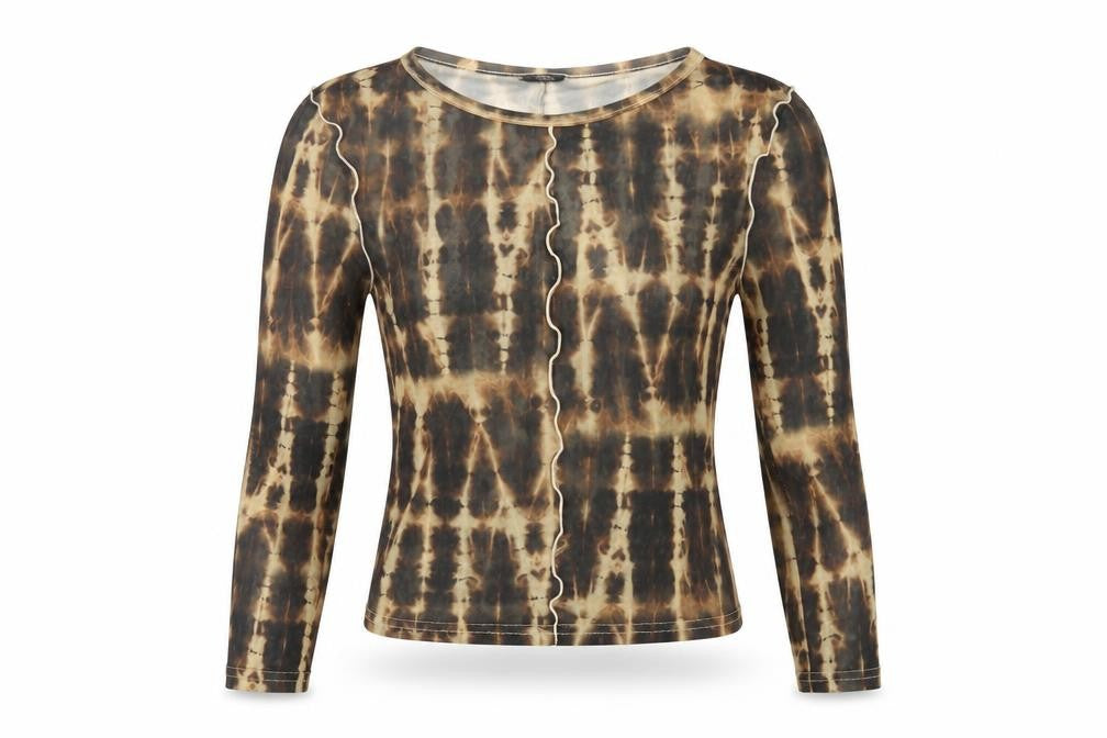 Urban Outfitters Womens Brown Geometric Polyester Cropped T-Shirt Size XS Crew Neck - Sheer