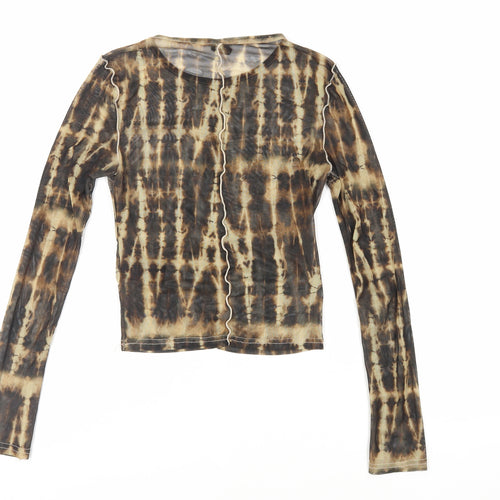 Urban Outfitters Womens Brown Geometric Polyester Cropped T-Shirt Size XS Crew Neck - Sheer