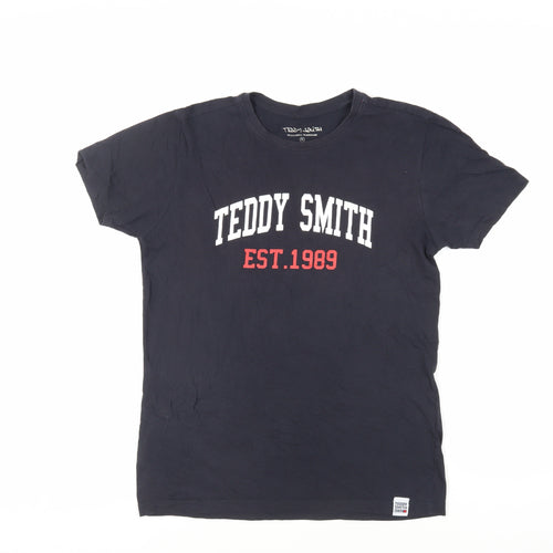 Teddy Smith Mens Blue Cotton T-Shirt Size S Crew Neck - Logo