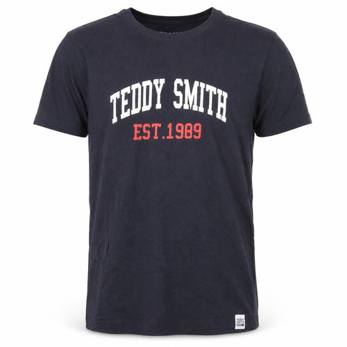 Teddy Smith Mens Blue Cotton T-Shirt Size S Crew Neck - Logo