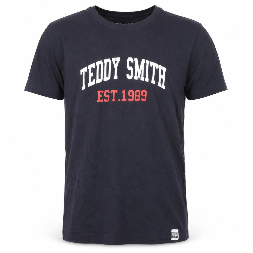Teddy Smith Mens Blue Cotton T-Shirt Size S Crew Neck - Logo