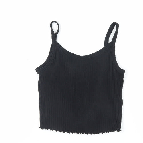 Nrew Look Womens Black Cotton Cropped Tank Size 12 Scoop Neck - Ribbed