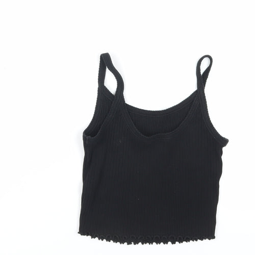 Nrew Look Womens Black Cotton Cropped Tank Size 12 Scoop Neck - Ribbed