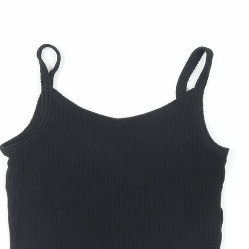 Nrew Look Womens Black Cotton Cropped Tank Size 12 Scoop Neck - Ribbed