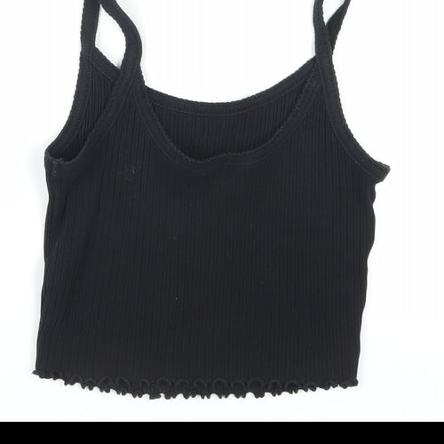 Nrew Look Womens Black Cotton Cropped Tank Size 12 Scoop Neck - Ribbed