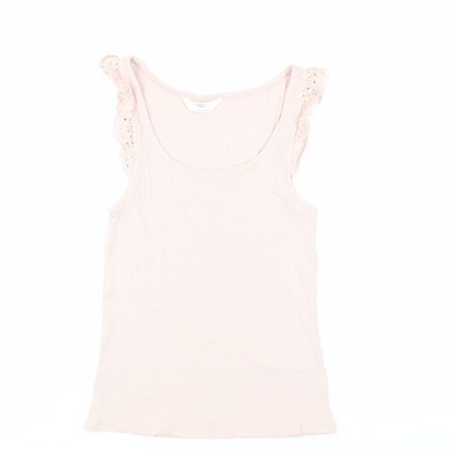 Marks and Spencer Womens Pink Cotton Basic Tank Size 8 Scoop Neck - Ribbed