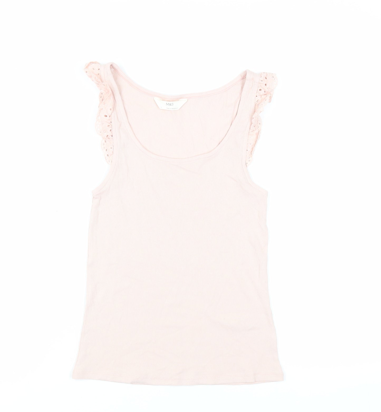 Marks and Spencer Womens Pink Cotton Basic Tank Size 8 Scoop Neck - Ribbed