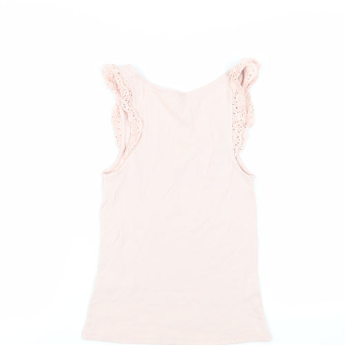 Marks and Spencer Womens Pink Cotton Basic Tank Size 8 Scoop Neck - Ribbed