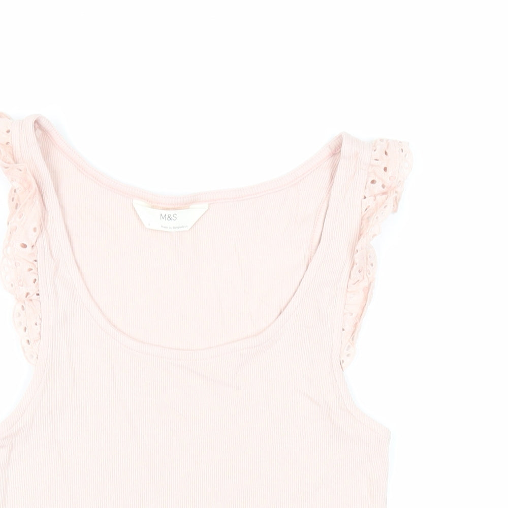 Marks and Spencer Womens Pink Cotton Basic Tank Size 8 Scoop Neck - Ribbed