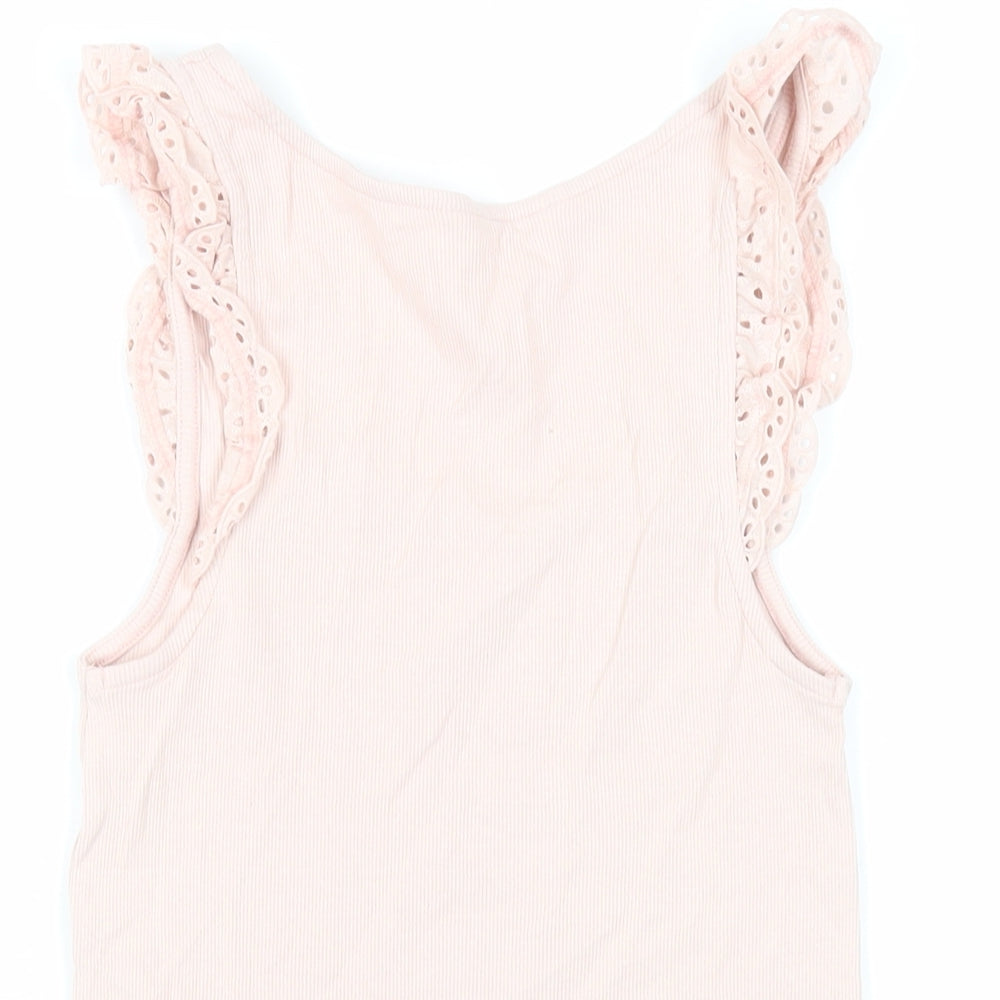 Marks and Spencer Womens Pink Cotton Basic Tank Size 8 Scoop Neck - Ribbed