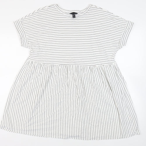 New Look Womens White Striped Cotton T-Shirt Dress Size 12 Round Neck Pullover