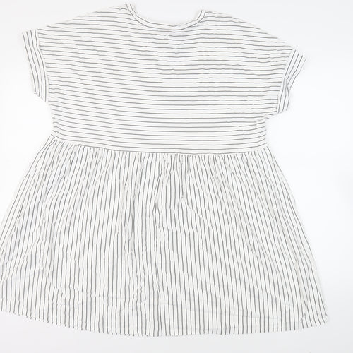 New Look Womens White Striped Cotton T-Shirt Dress Size 12 Round Neck Pullover