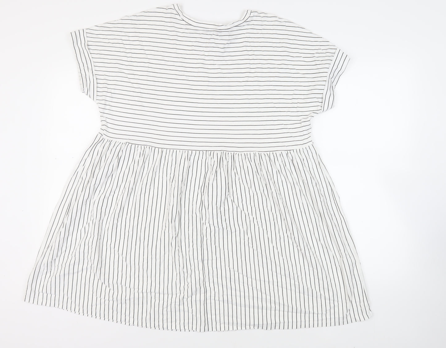 New Look Womens White Striped Cotton T-Shirt Dress Size 12 Round Neck Pullover