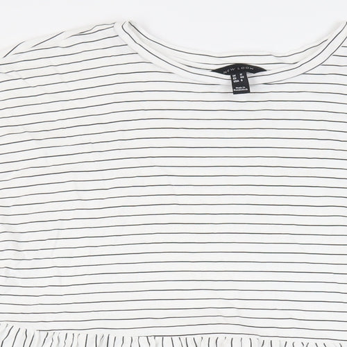 New Look Womens White Striped Cotton T-Shirt Dress Size 12 Round Neck Pullover