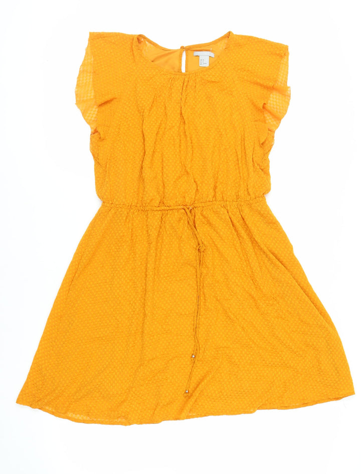 H7M Womens Orange Polyester A-Line Size 12 Round Neck Button - Textured