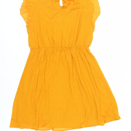 H7M Womens Orange Polyester A-Line Size 12 Round Neck Button - Textured