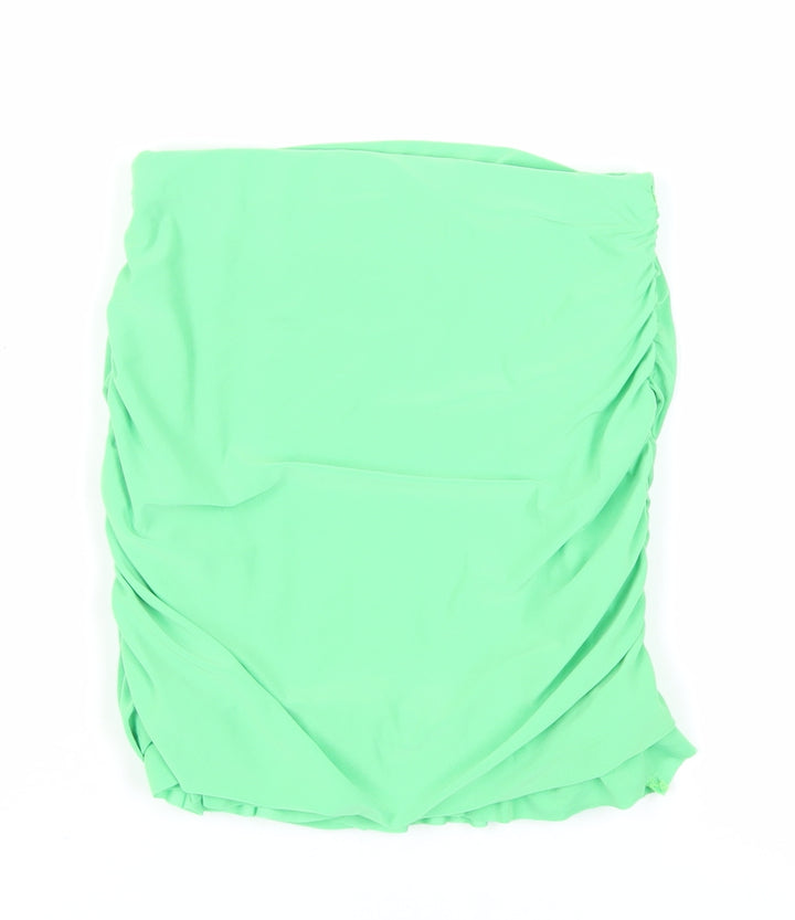 PRETTYLITTLETHING Womens Green Polyester Cropped Blouse Size 6 Off the Shoulder - Strapless