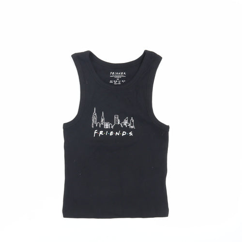 Friends Womens Black Cotton Basic Tank Size XS Round Neck