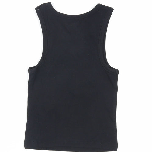 Friends Womens Black Cotton Basic Tank Size XS Round Neck