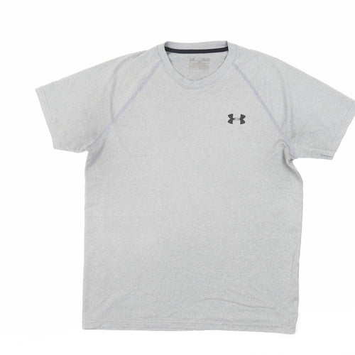 Under armour Mens Grey Polyester Pullover T-Shirt Size M Crew Neck Pullover - Logo