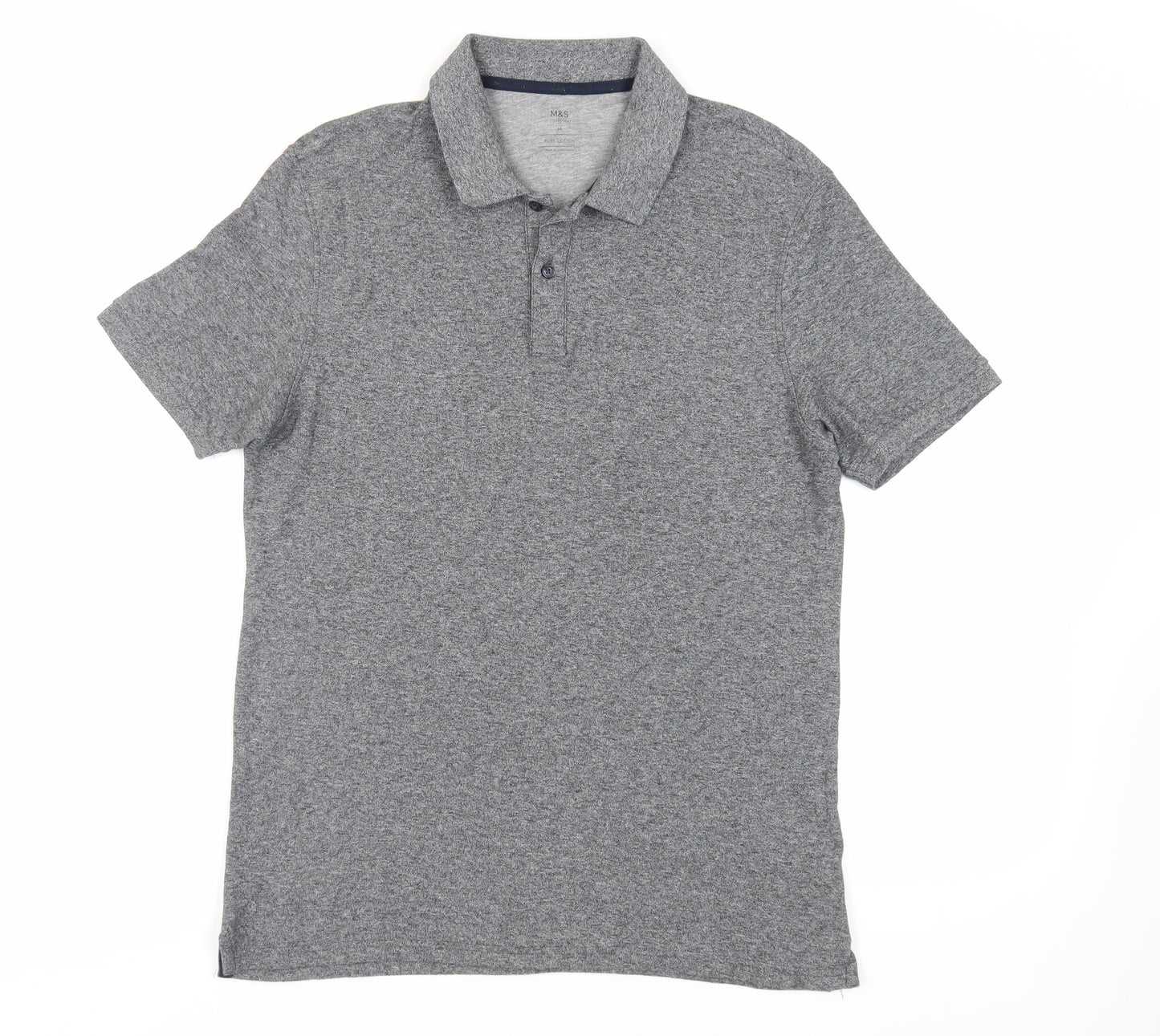 Marks and Spencer Mens Grey Cotton Polo Size M Collared Button