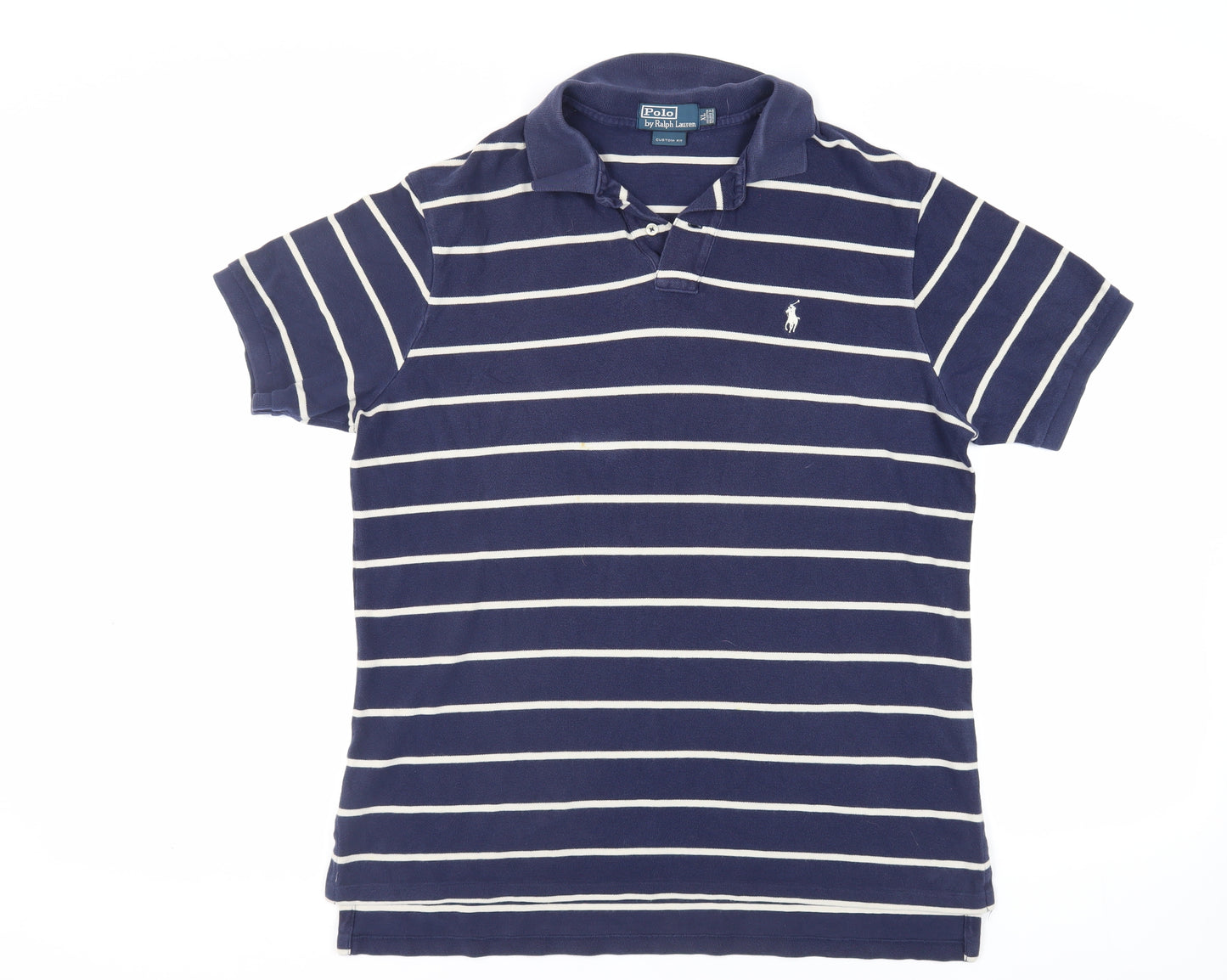 Polo Ralph Lauren Mens Blue Striped Cotton Polo Size XL Collared Button - Logo