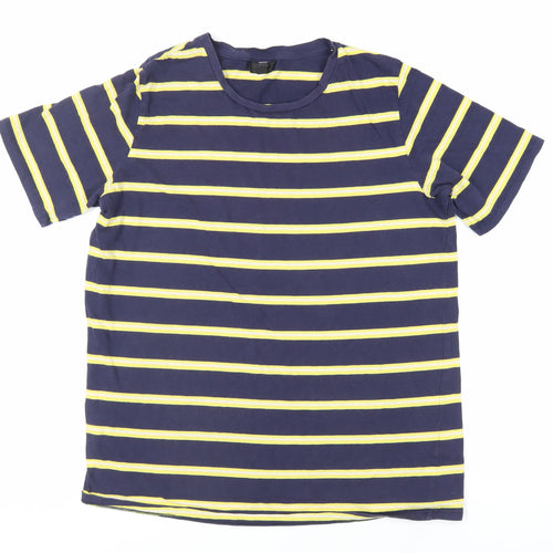 Topshop Womens Blue Striped Cotton Basic T-Shirt Size 12 Crew Neck