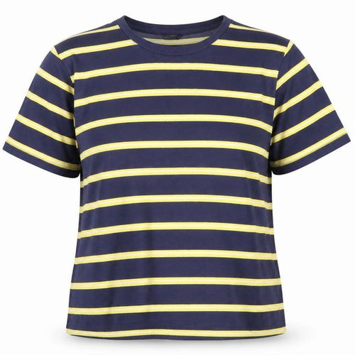 Topshop Womens Blue Striped Cotton Basic T-Shirt Size 12 Crew Neck