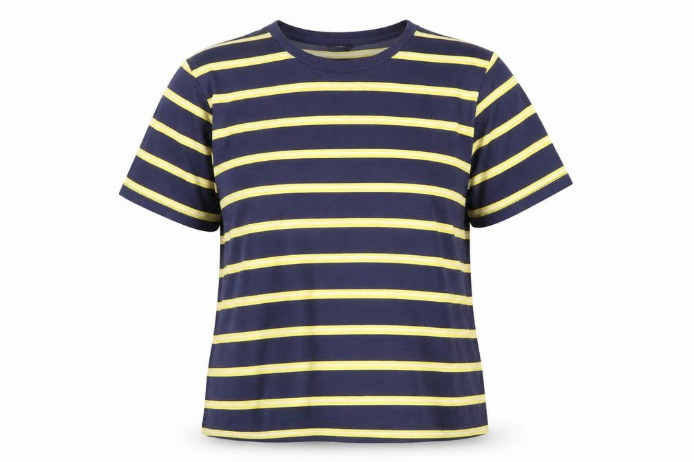 Topshop Womens Blue Striped Cotton Basic T-Shirt Size 12 Crew Neck