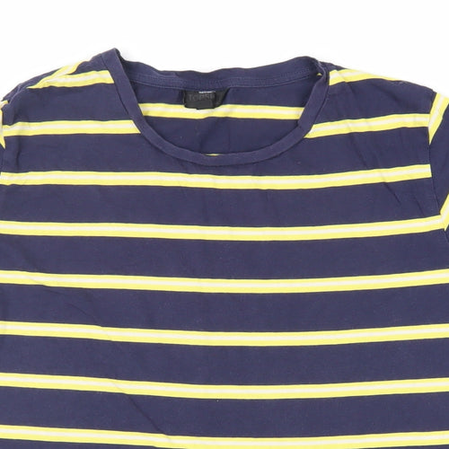 Topshop Womens Blue Striped Cotton Basic T-Shirt Size 12 Crew Neck