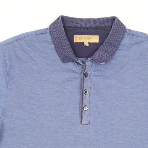 Marks and Spencer Mens Blue Cotton Polo Size M Collared Button